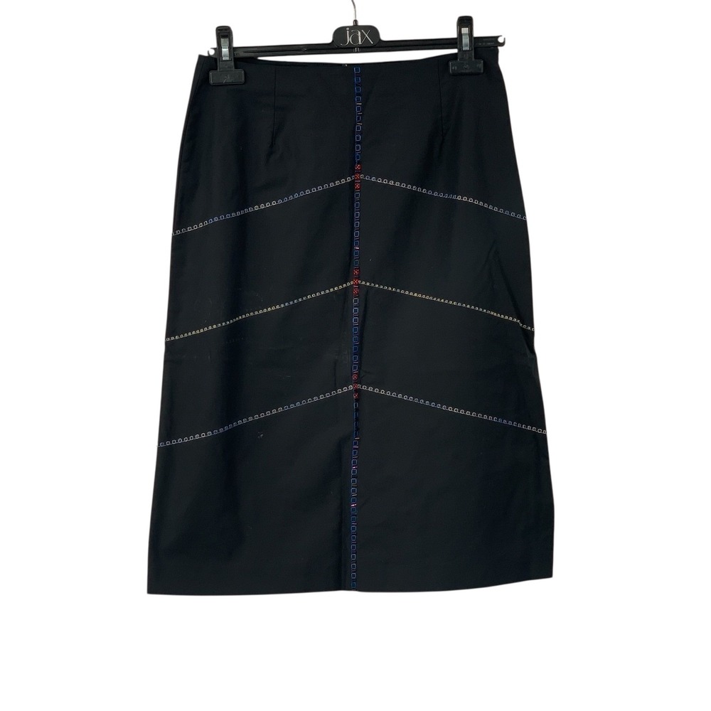 Harold's Women's Black Midi Skirt Beaded/Embroidered Red/Blue Side Zip Size 8